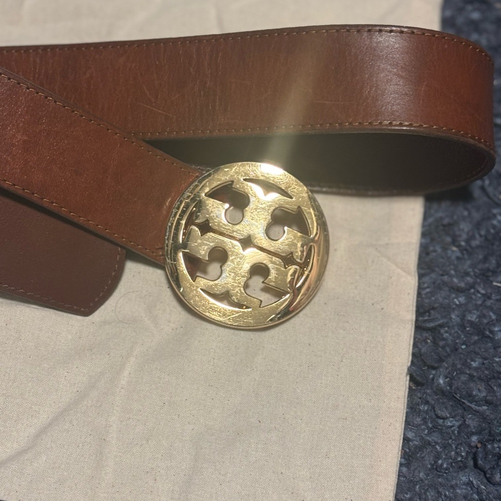 Tory Burch Miller Brown Leather Belt with Gold Buckle- Sz S